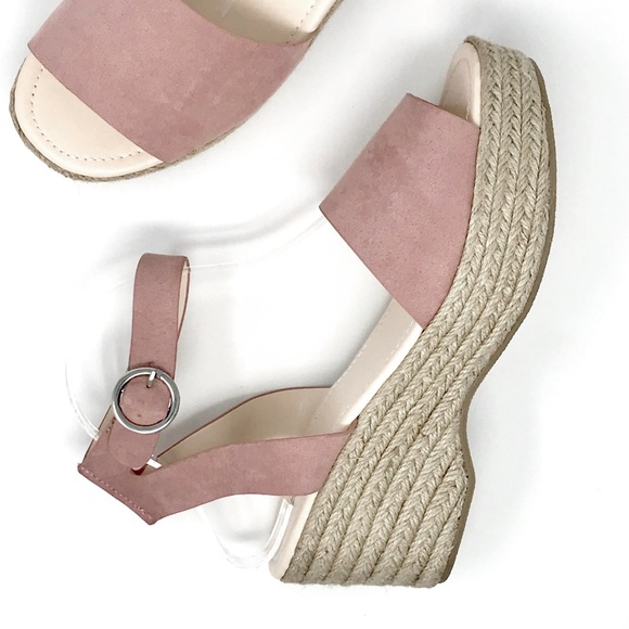 Qupid Shoes - 🦋LAST PAIR🦋Blush Rose Espadrille Buckle Wedge